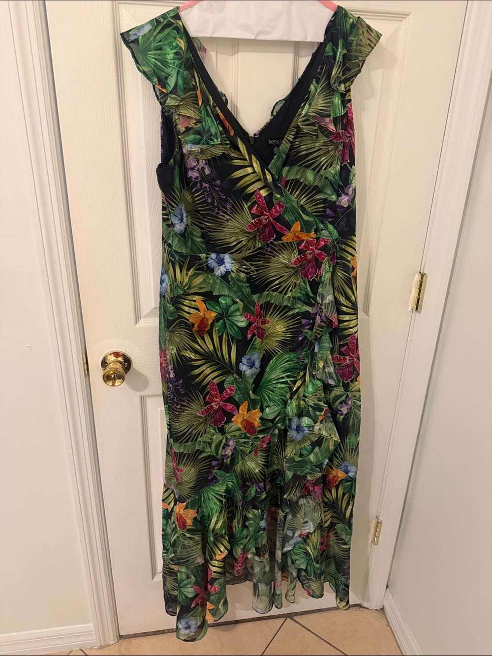 Kensie Tropical Floral Maxi Dress in Black, Green and Multicolor
